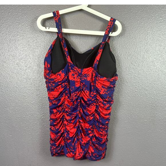 Lands Ends Tankini Top Size 24W Floral Ruched Blue Red - Picture 2 of 4